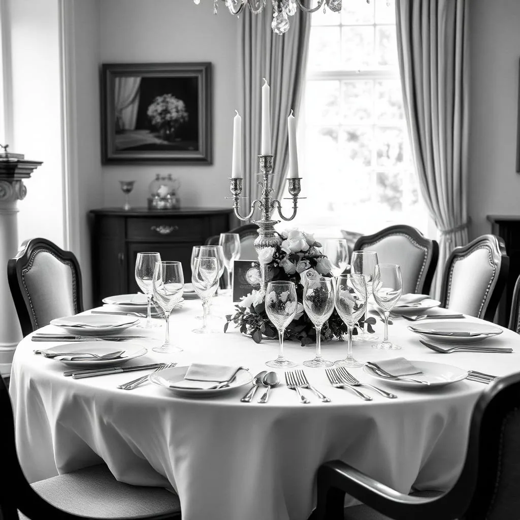 A beautifully decorated formal dining table with candelabra, crystal, and silver
